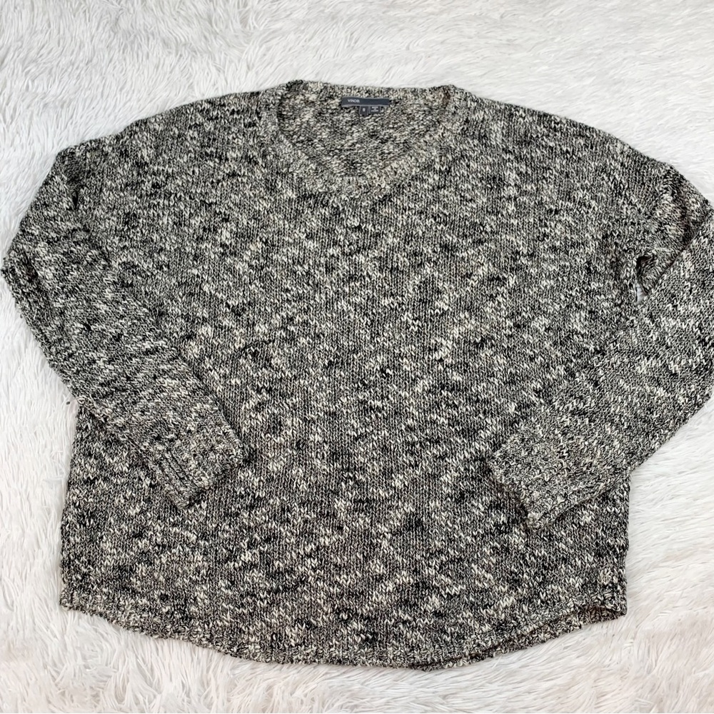 Vince long sleeve crew neck marl sweater dropped shoulder heather gray‎